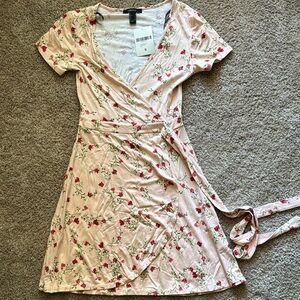 Forever 21 Blush Floral Wrap Midi Dress